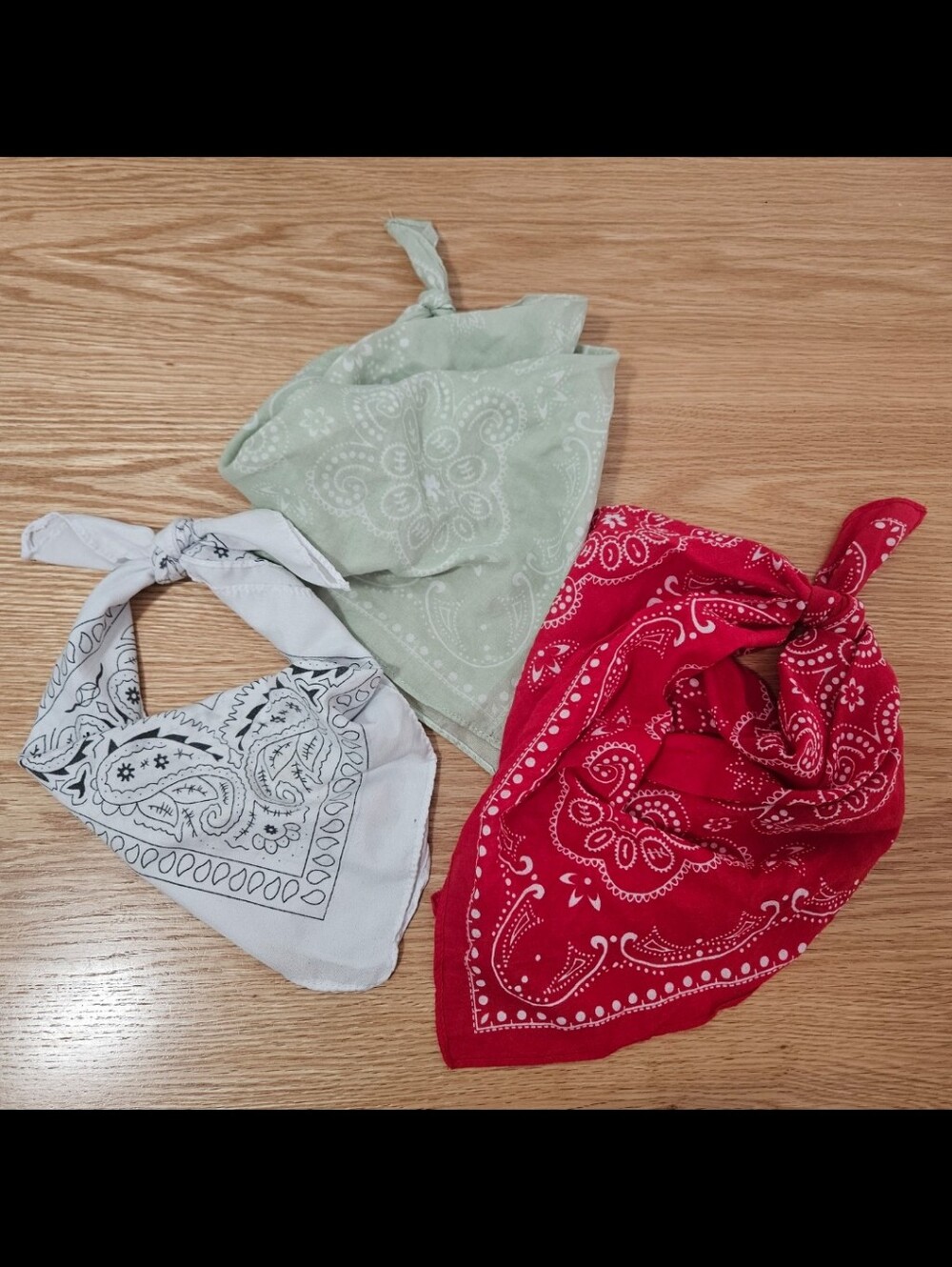 Set of Three Paisley Bandanas - Red, Light Green, White